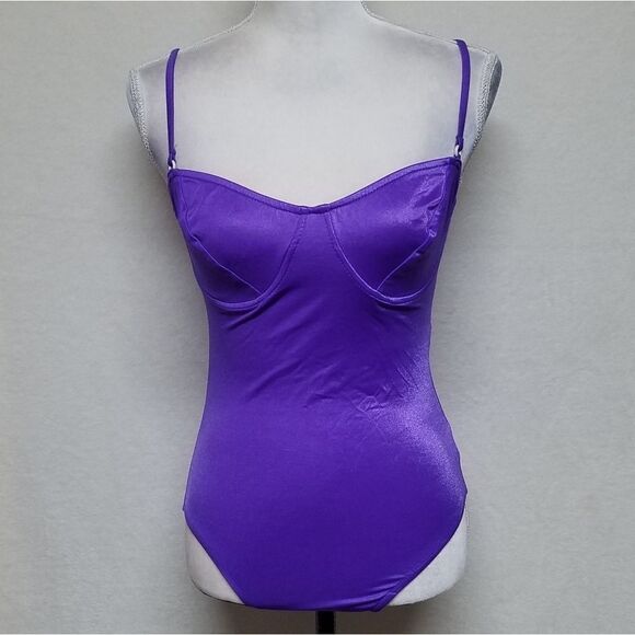 VINTAGE 70s Purple Underwire Maillot Swimsuit - Picture 3 of 11